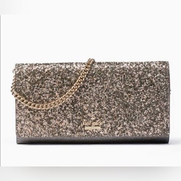 Kate Spade Gunmetal Gray Milou Laurel Way Glitter, RARE Wallet on a Chain - Picture 1 of 11